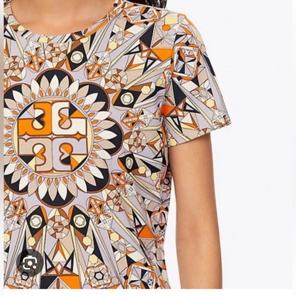 Tory Burch Keaton Tee T Shirt Orange Geometric S all cotton - Picture 1 of 11